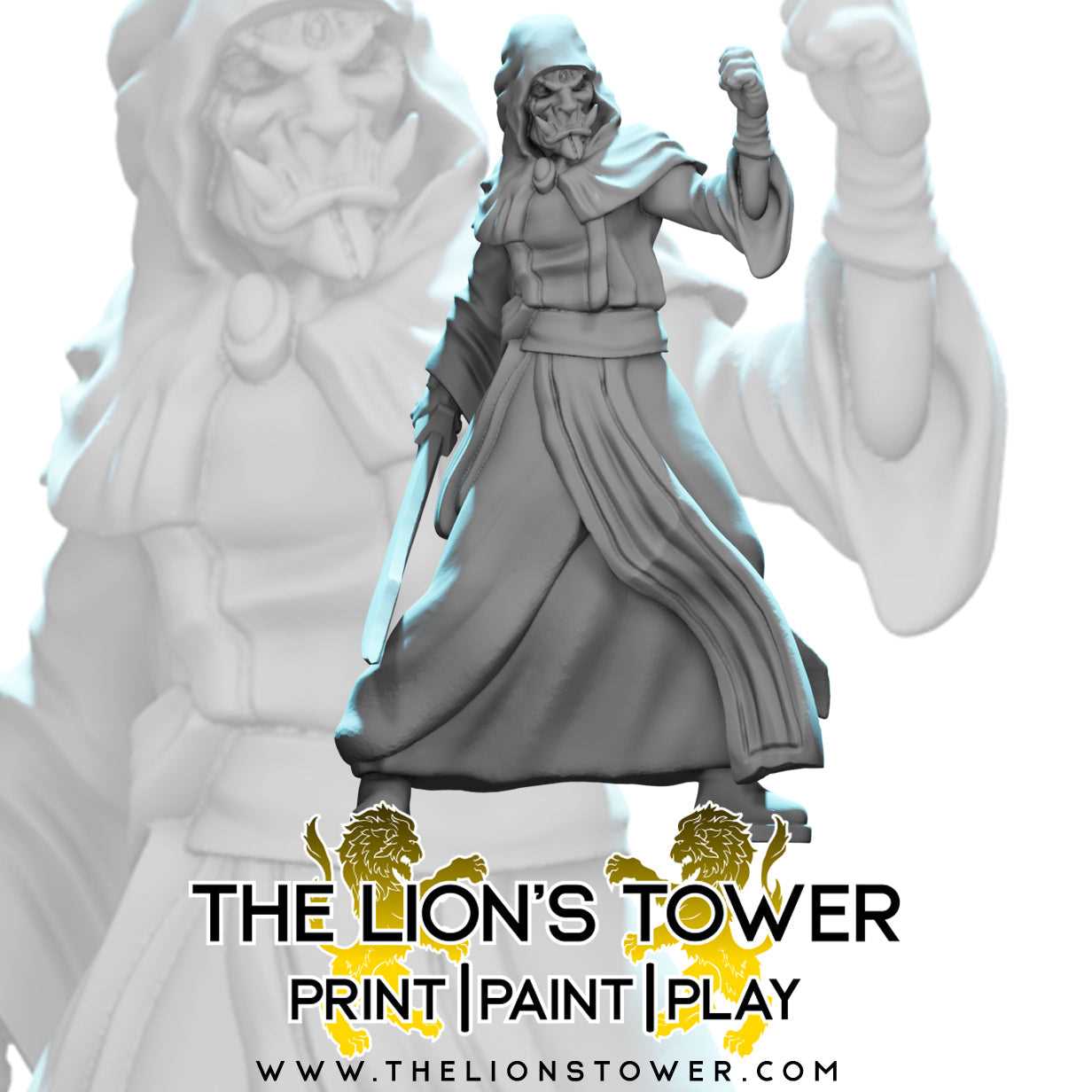 Golden Masked Cultists - Attacking (Set of 3 x 32mm scale resin miniatures with MDF bases)
