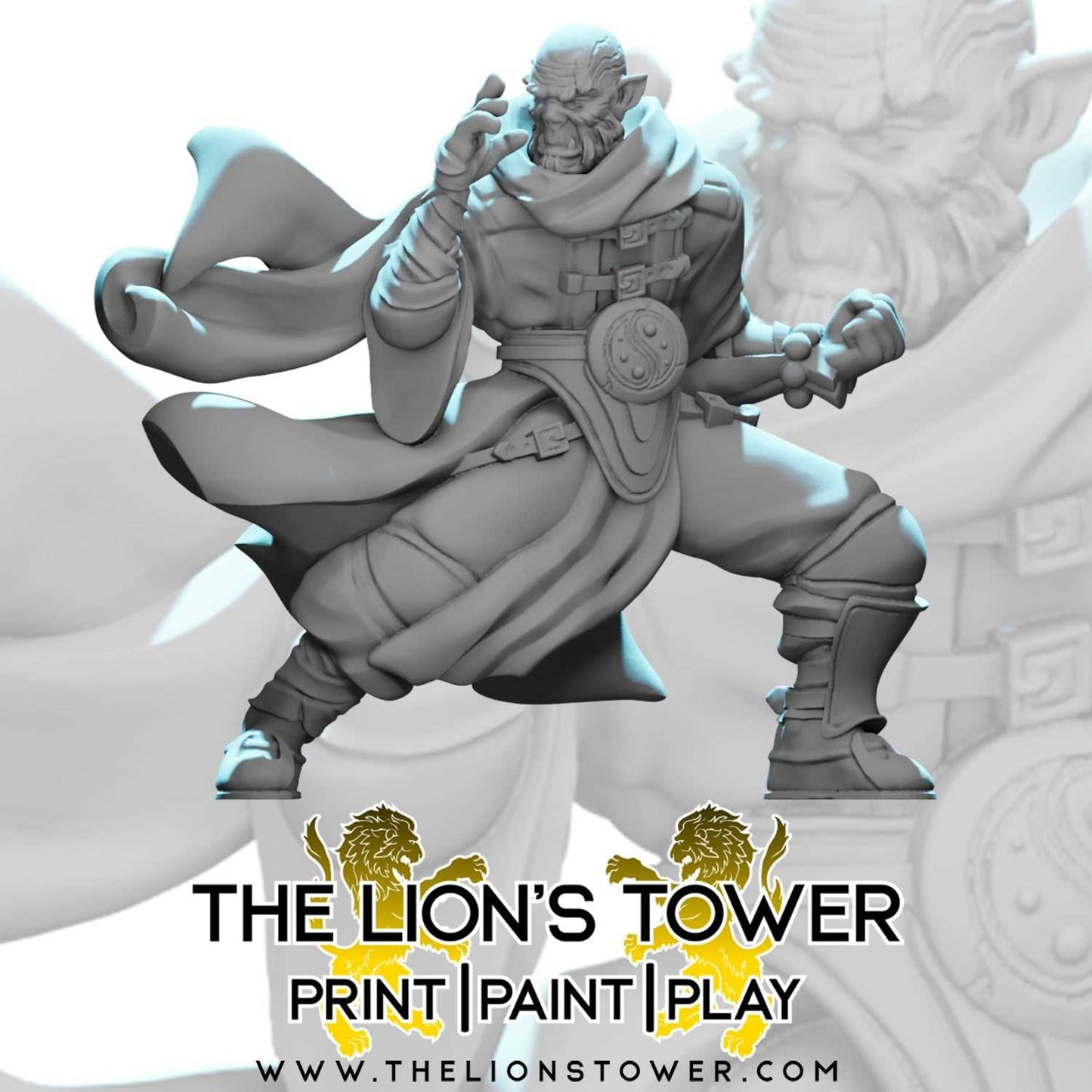 Half Orc Male Monk Unarmed (32mm scale resin miniature with MDF base)
