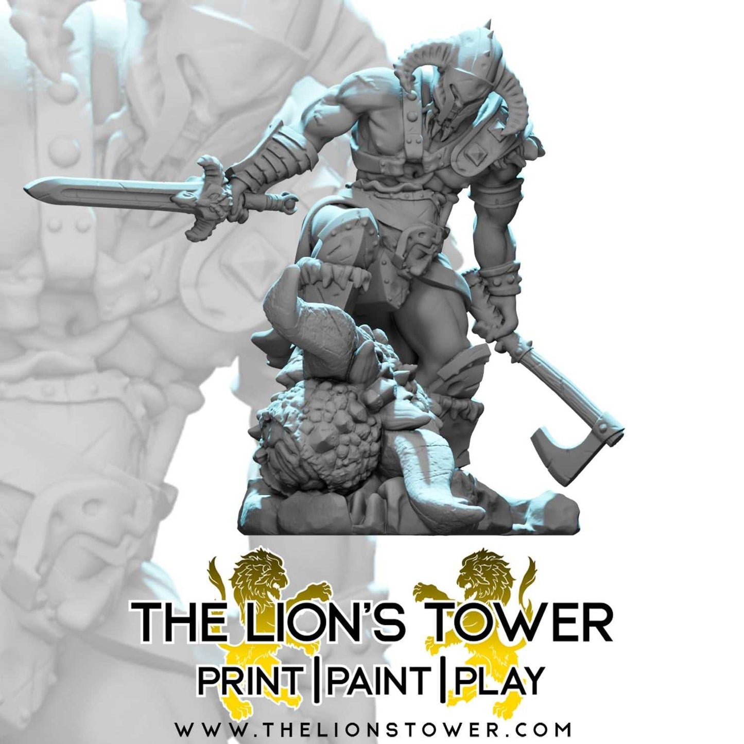 Kalfag, Smiter of Dragons - Barbarian Dragon Slayer (32mm scale resin miniature with MDF base)