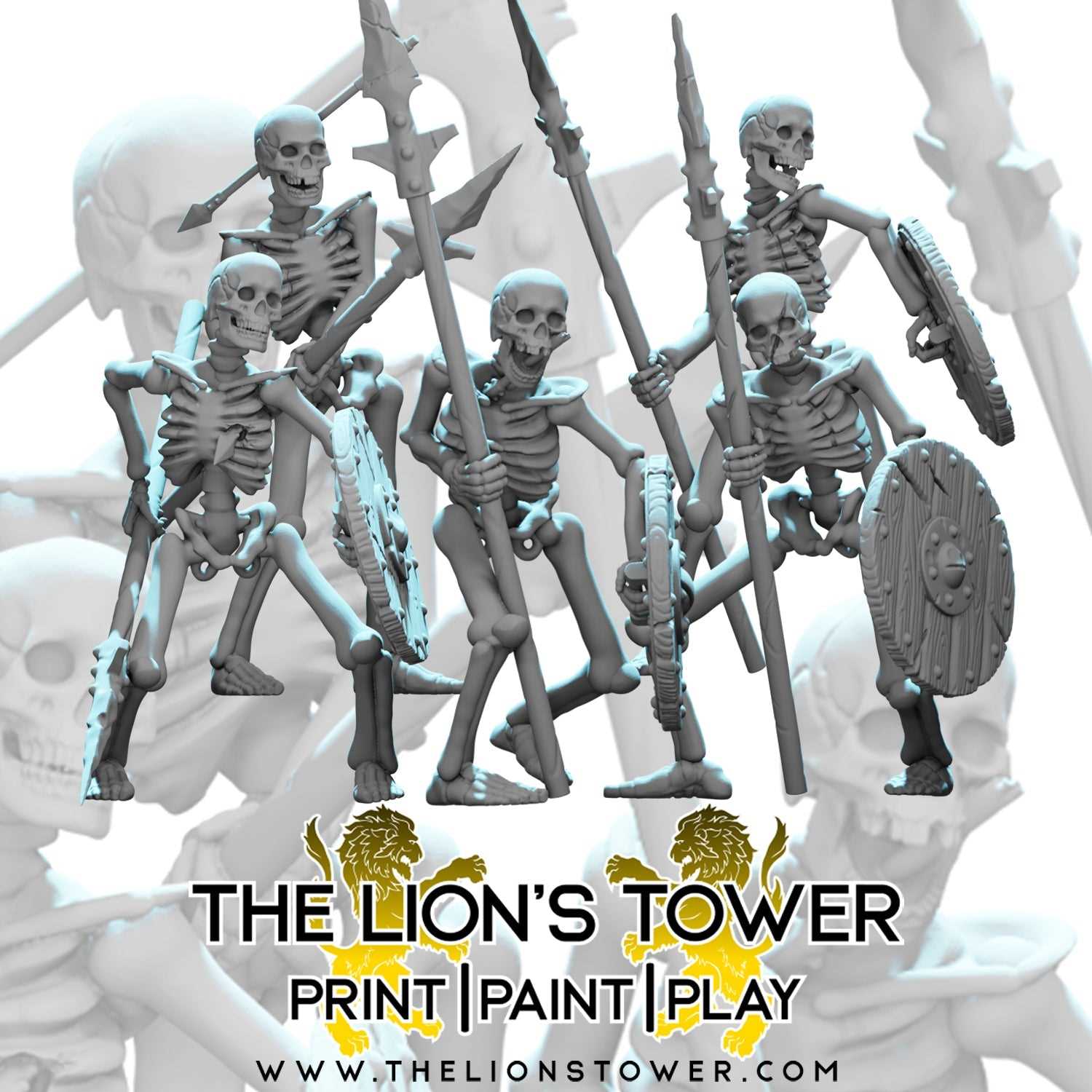 Naked Skeletons with Spears (Set of 5 x 32mm scale resin miniatures with MDF bases)