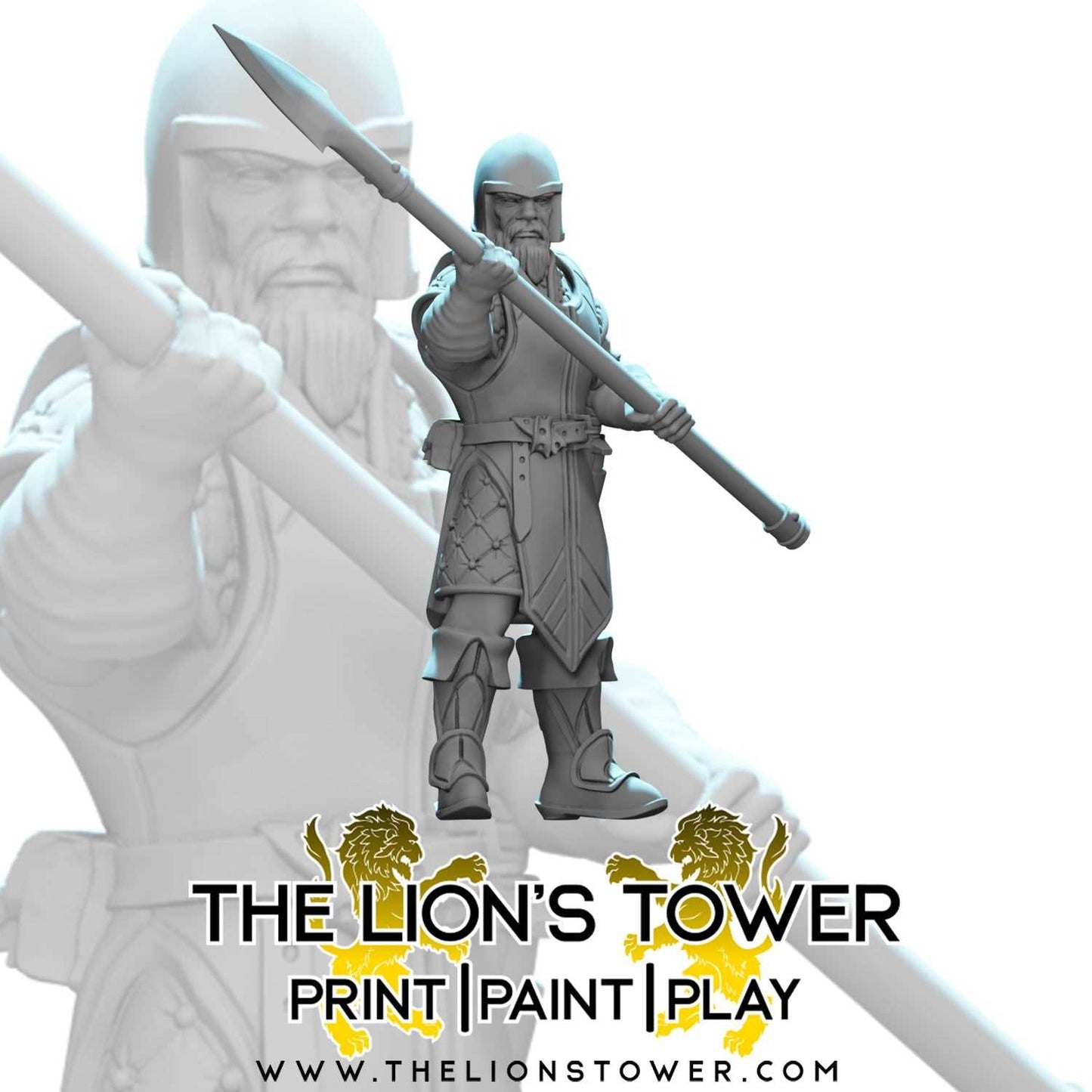 Noble Guards with Spears (Set of 10 x 32mm scale resin miniatures with MDF bases)
