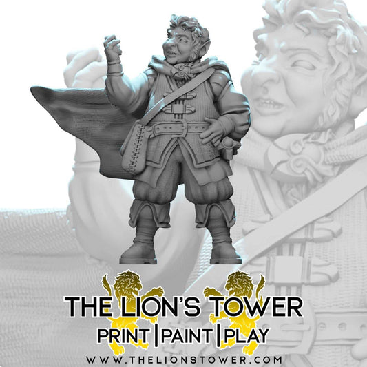 Sergi Rumbletummy - Halfling Rogue (32mm scale resin miniature with MDF base)