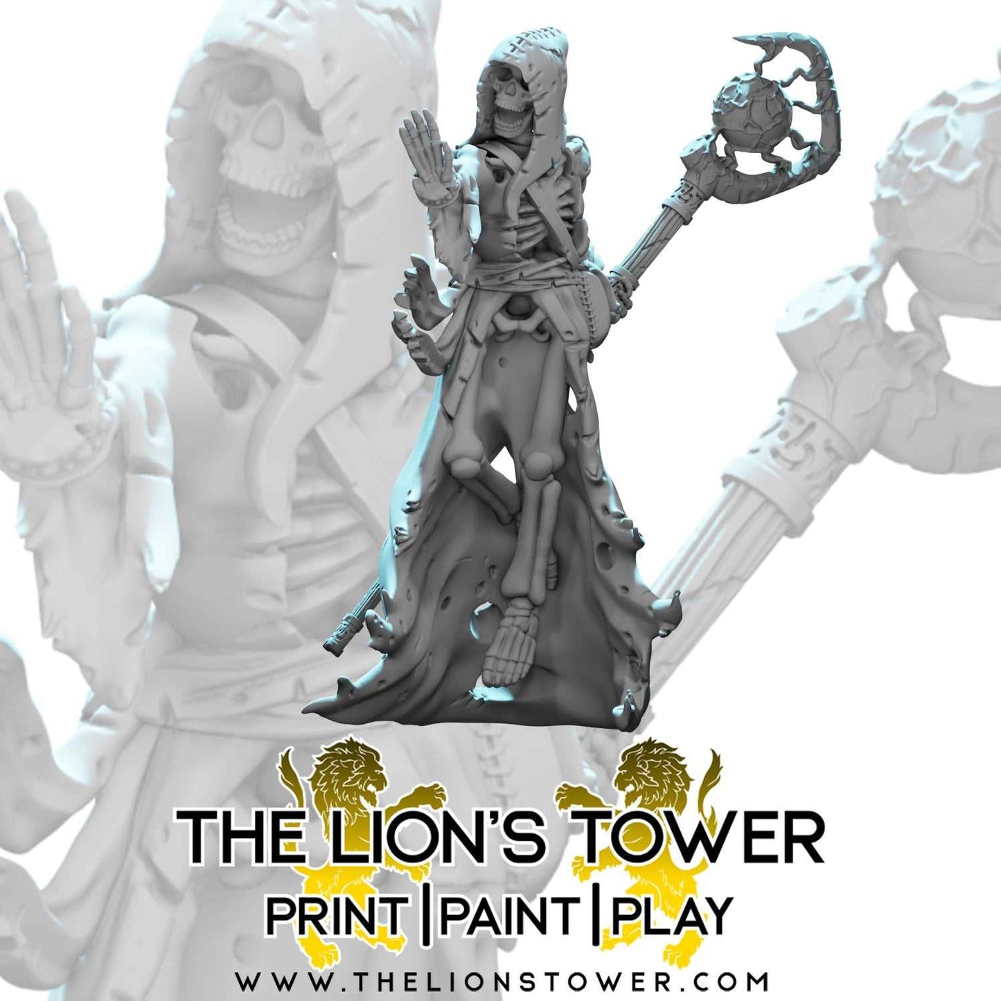 Skeleton Mage (32mm scale resin miniature with MDF base)