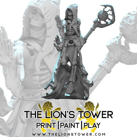 Skeleton Mage  (32mm scale resin miniature with MDF base)