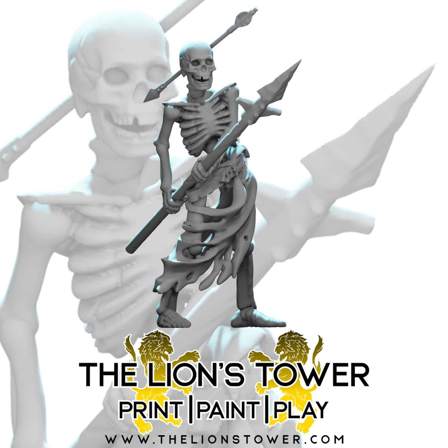 Skeleton Horde - Spearmen (Set of 5 x 32mm scale resin miniatures with MDF bases)