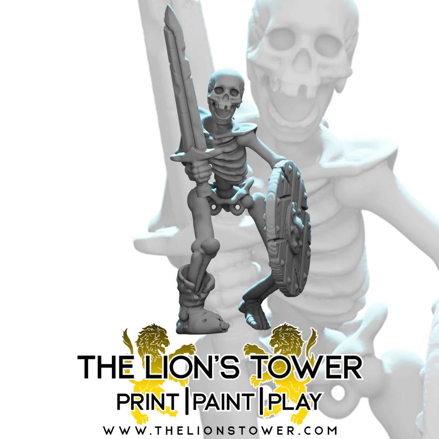 Skeleton Horde - Sword and Shield (Set of 5 x 32mm scale resin miniatures with MDF bases)