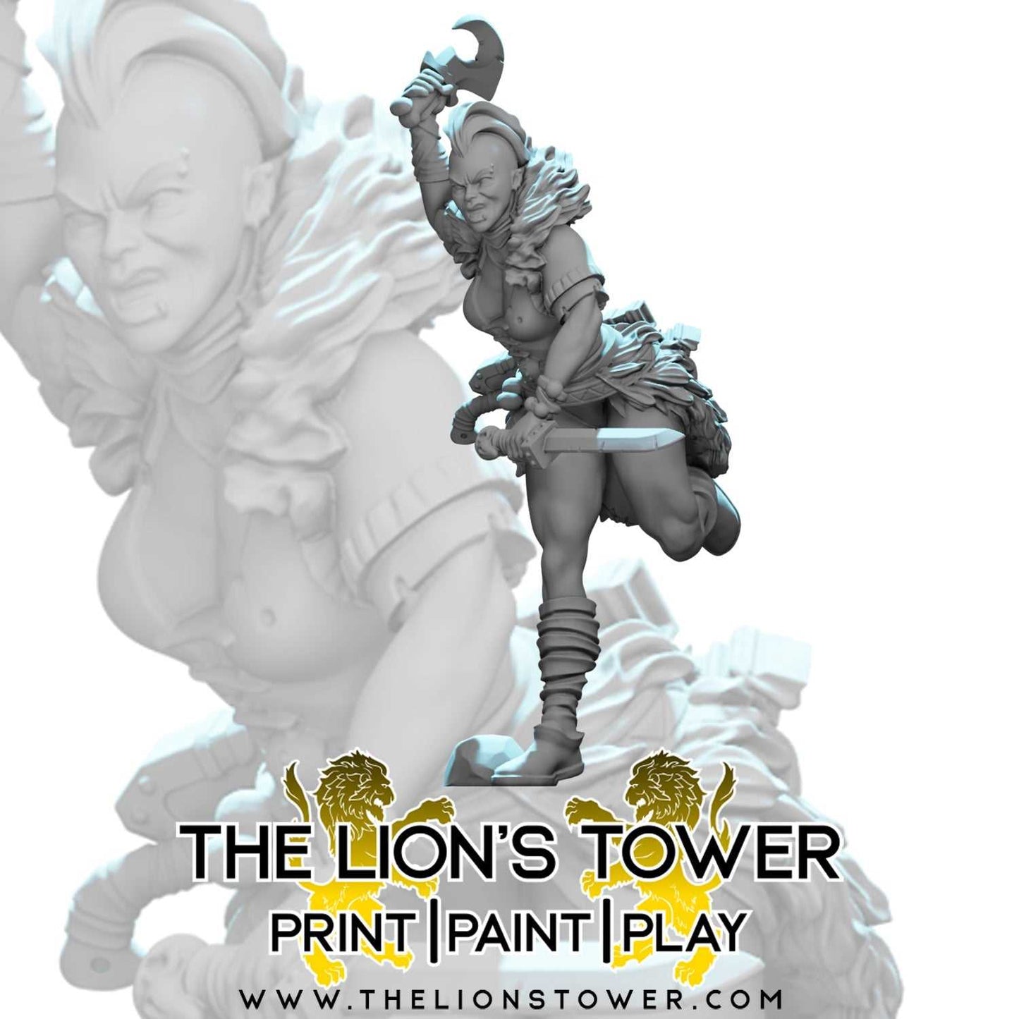 Urthafie - Barbarian Warrior (Charging) (32mm scale resin miniature with MDF base)