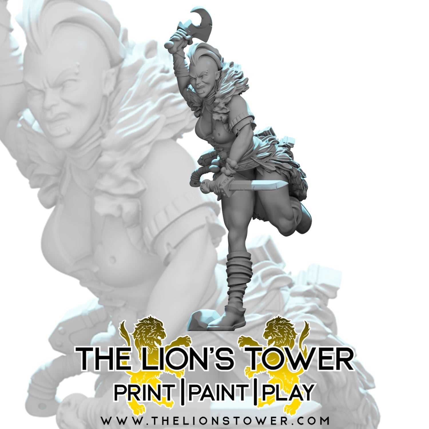 Urthafie - Barbarian Warrior (Charging) (32mm scale resin miniature with MDF base)