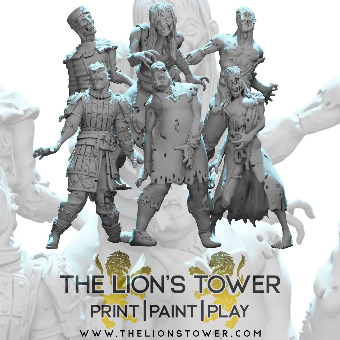 Zombie Horde (Set of 6 x 32mm scale resin miniatures with MDF bases)