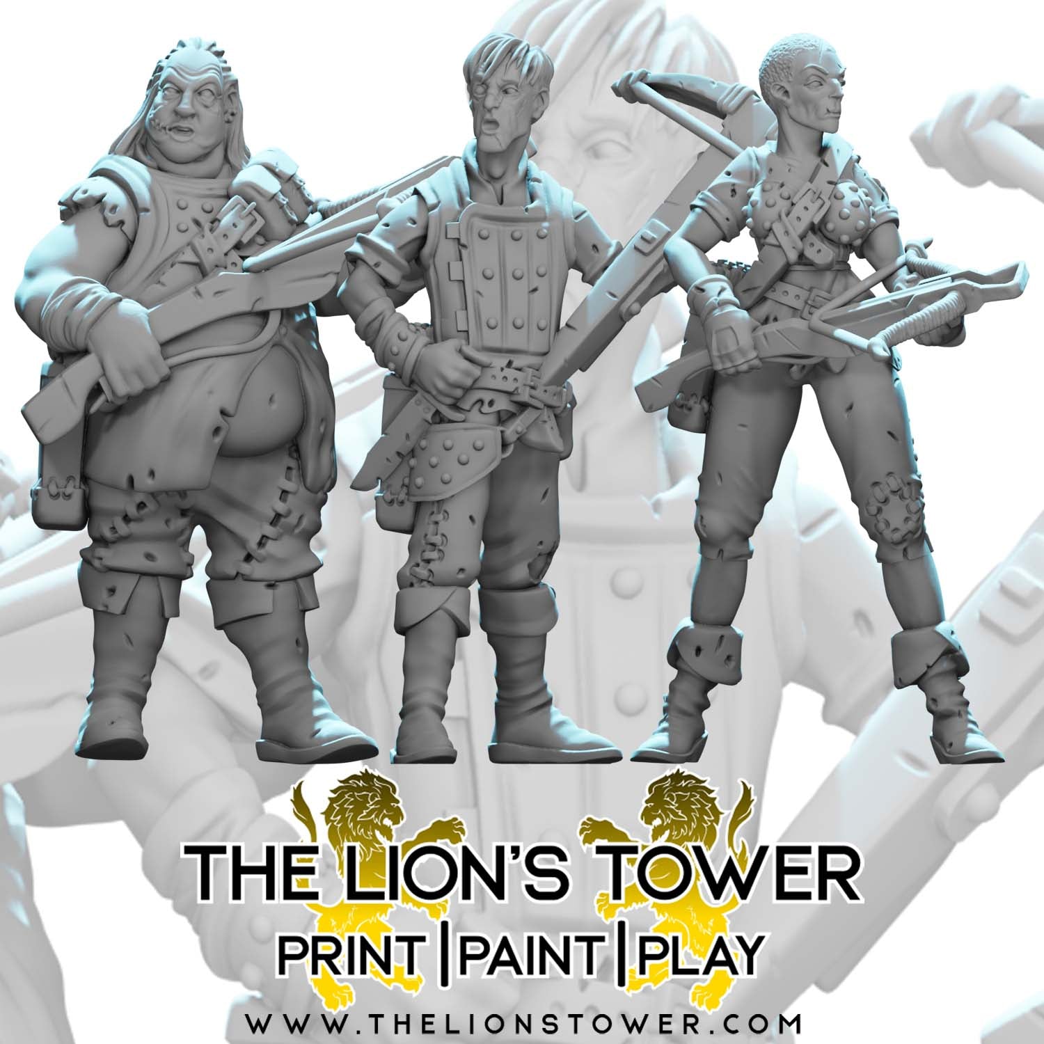 Crossbow Bandits Set Of 3 X 32mm Scale Resin Miniatures With Mdf Base The Lions Tower