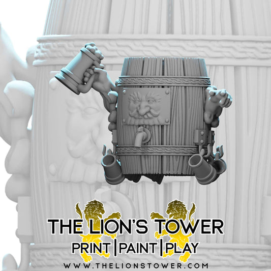 Magical Sentient Spirit Beer Keg (32mm scale resin miniature with MDF base)