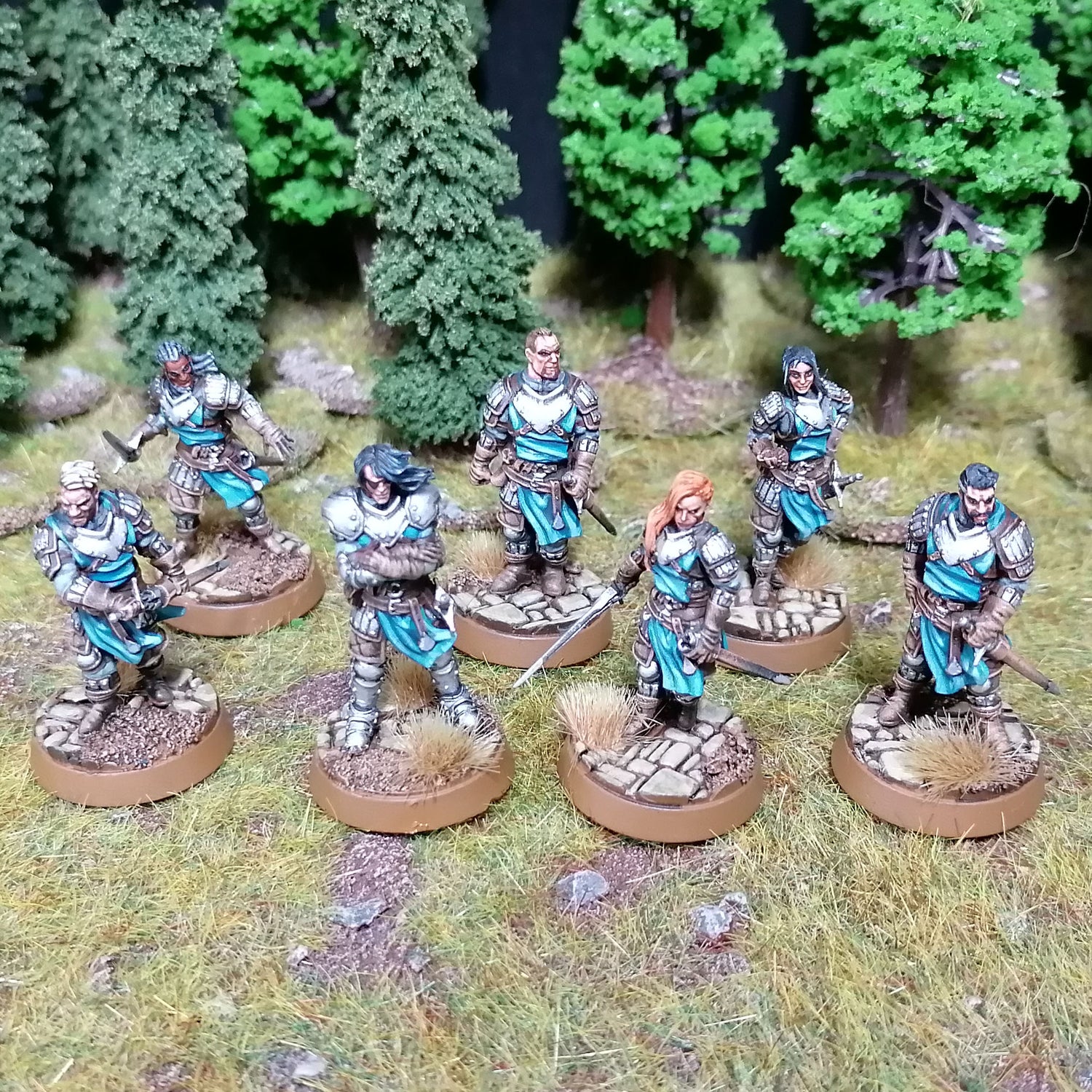 Painted models of Captain Zed's Mercenary company used to represent Captain Zodge and his Flaming Fist Mercenary Retinue in Baldurs Gate