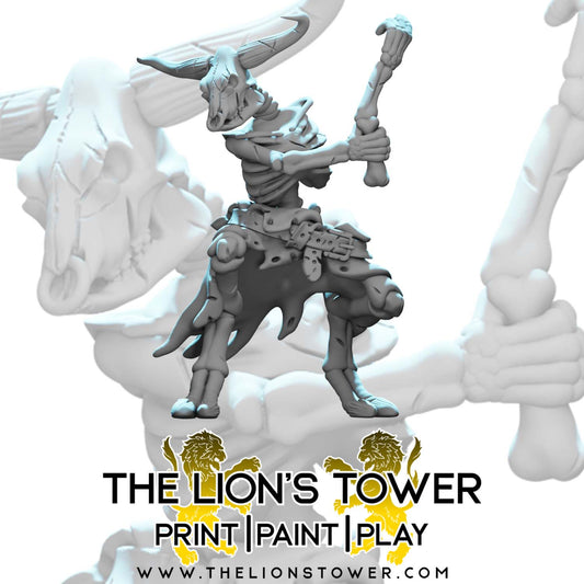 Skeletal Minotaur 2 (Large sized 32mm scale resin miniature with MDF base)