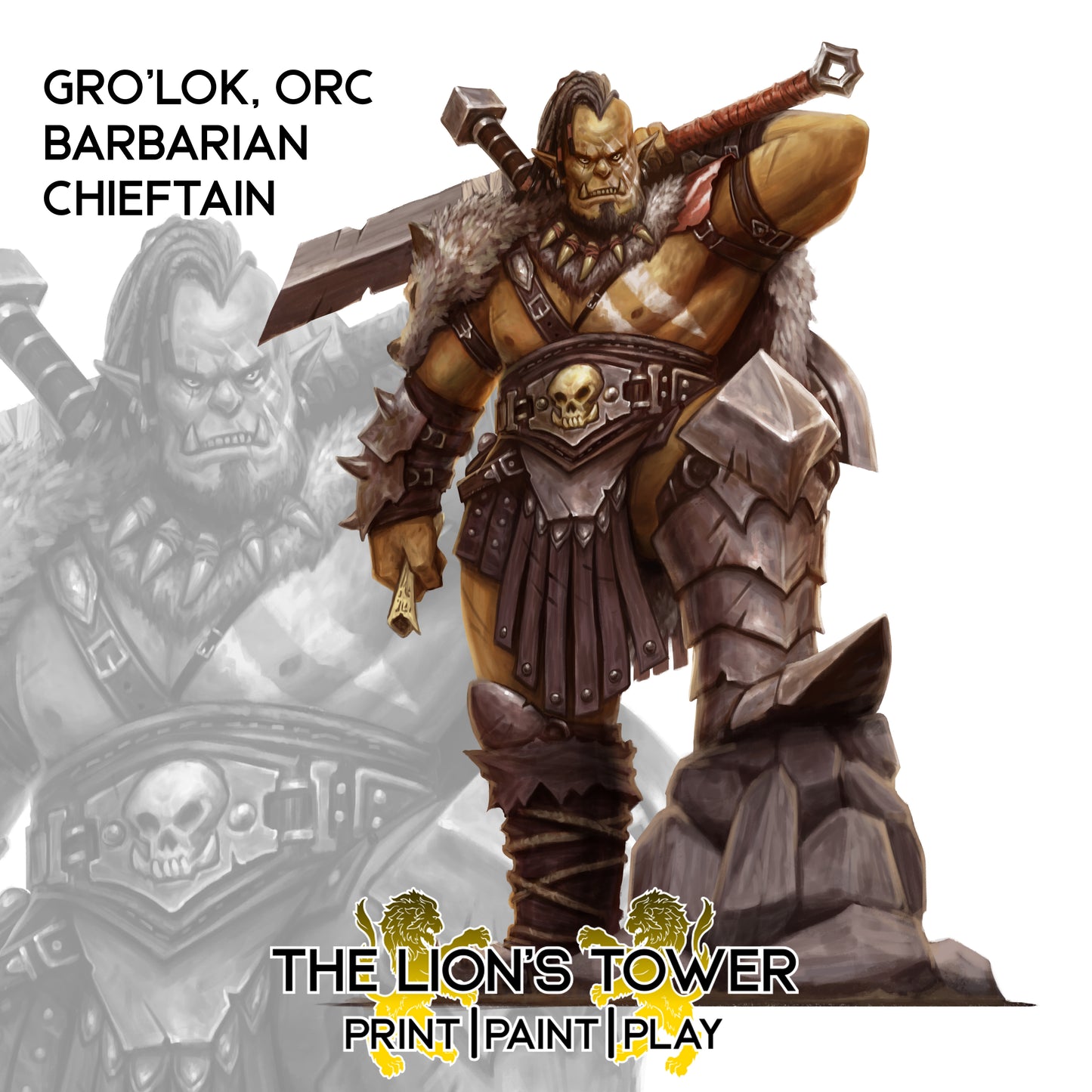 Gro’lok the Half-Orc Barbarian Chieftain – 32 mm Hero Miniature