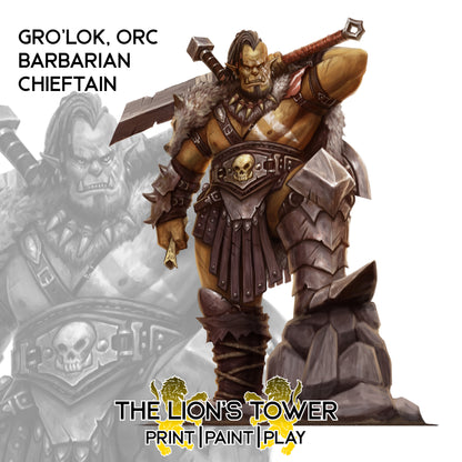 Gro’lok the Half-Orc Barbarian Chieftain – 32 mm Hero Miniature