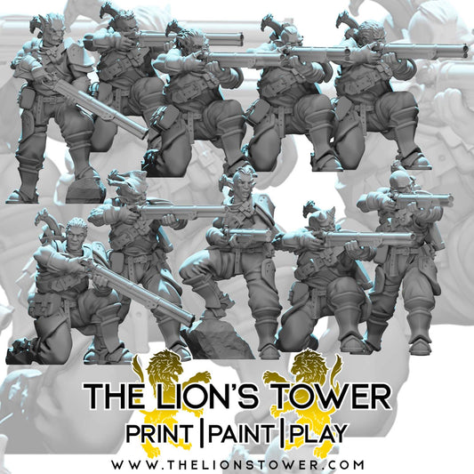 Kingdom of Talarius - Kingsguard Riflemen (Set of 10 x 32mm scale resin miniatures with MDF bases)