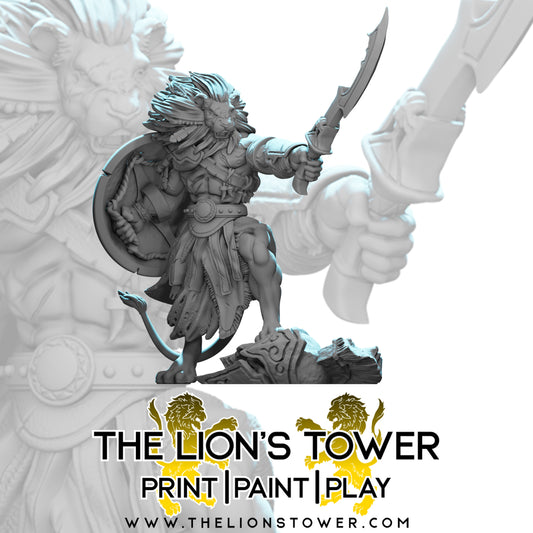 Karral - Leonin Chieftain - 32mm scale resin miniature with MDF Base