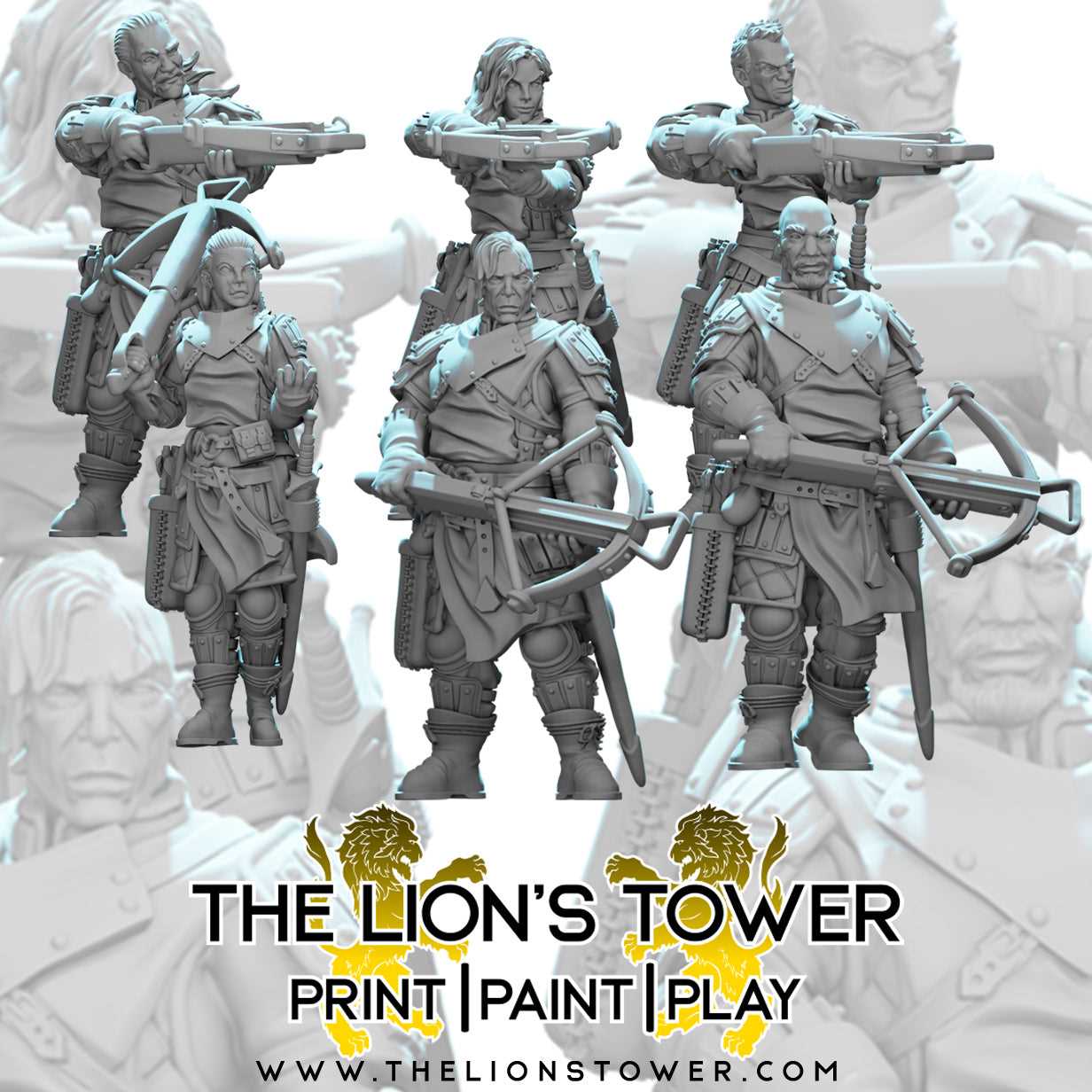 Mercenary Company with Crossbows (Set of 6 x 32mm scale resin miniatures with MDF bases)