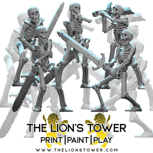 Naked Skeletons with Greatswords (Set of 5 x 32mm scale resin miniatures with MDF bases)