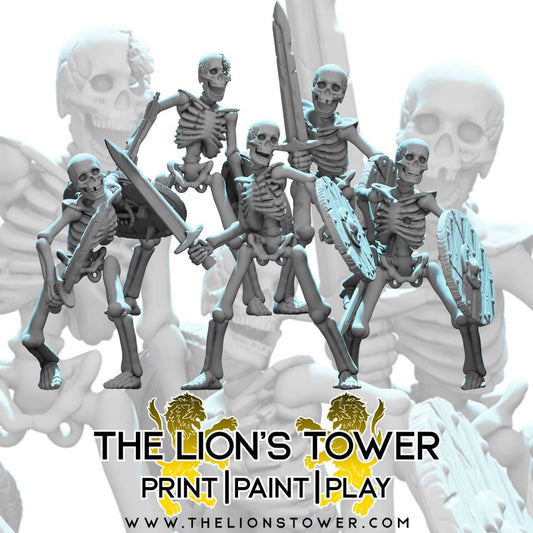 Naked Skeletons with Swords and Shields (Set of 5 x 32mm scale resin miniatures with MDF bases)