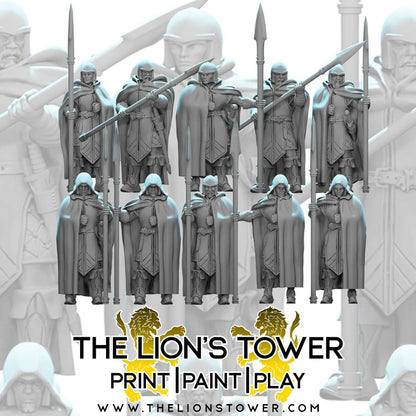 Noble Guards with Spears and Cloaks (Set of 10 x 32mm scale resin miniatures with MDF bases)