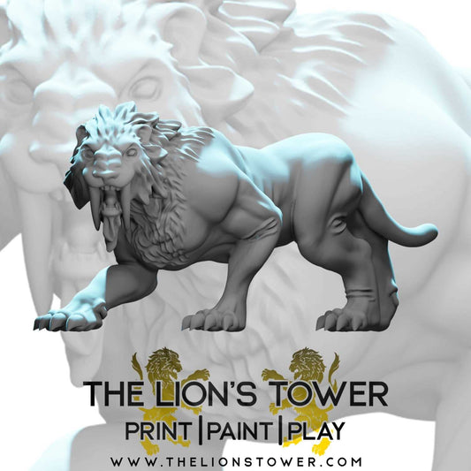Sabre Tooth Tiger (32mm scale resin miniature with MDF base)